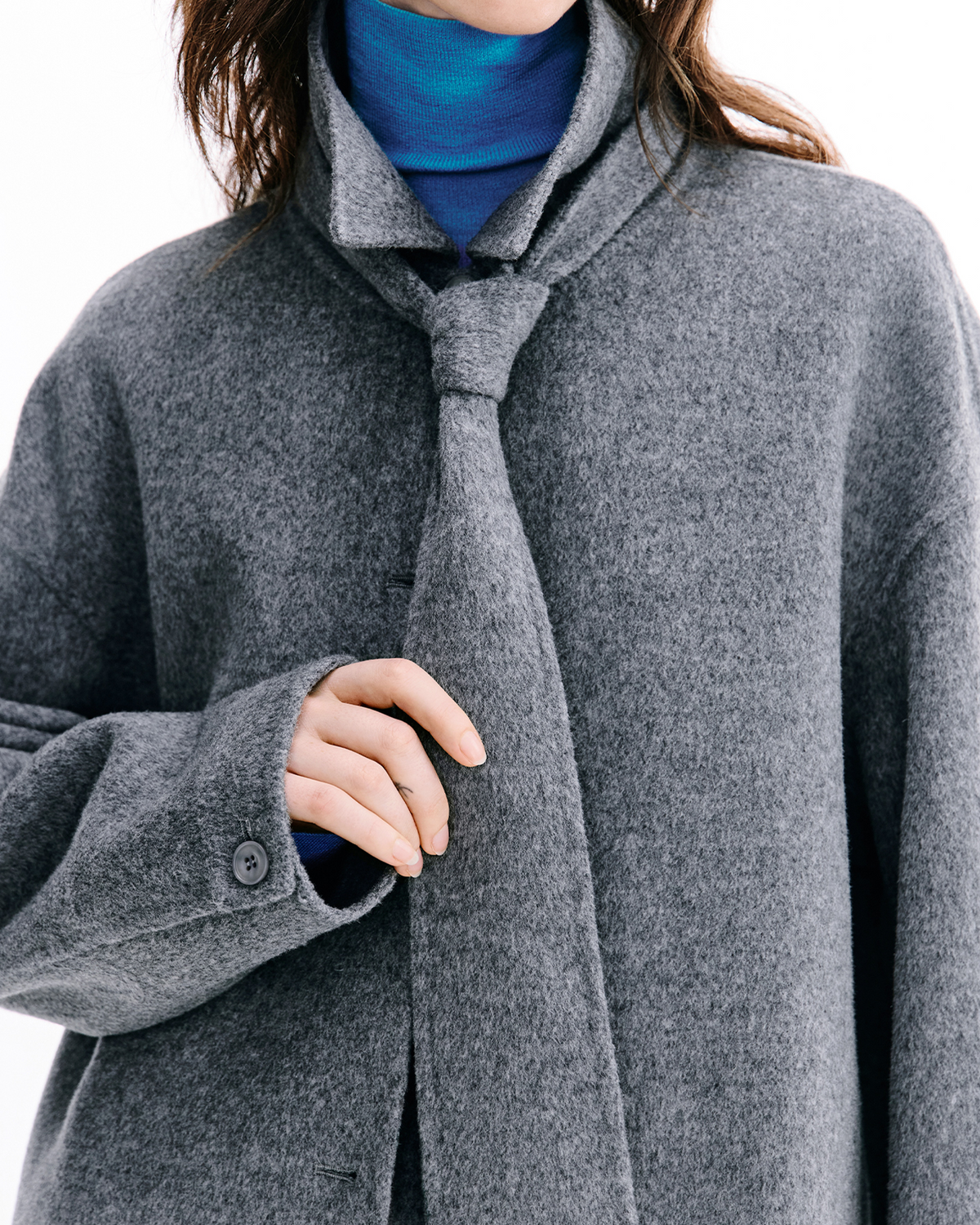 Double Face Wool Blend Detachable Tie Shacket