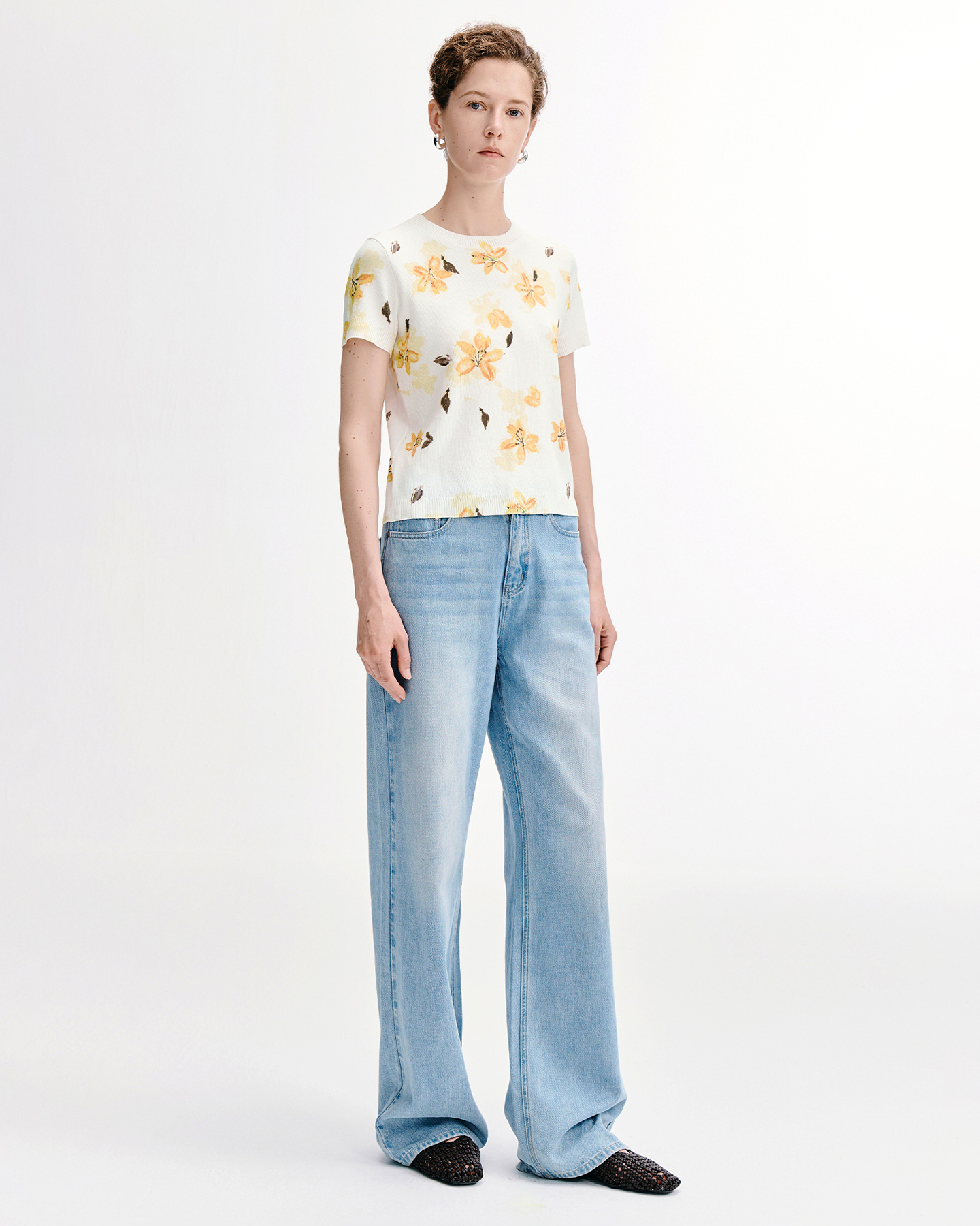 Alstroemeria Print Knit Tee – Linen-Blend