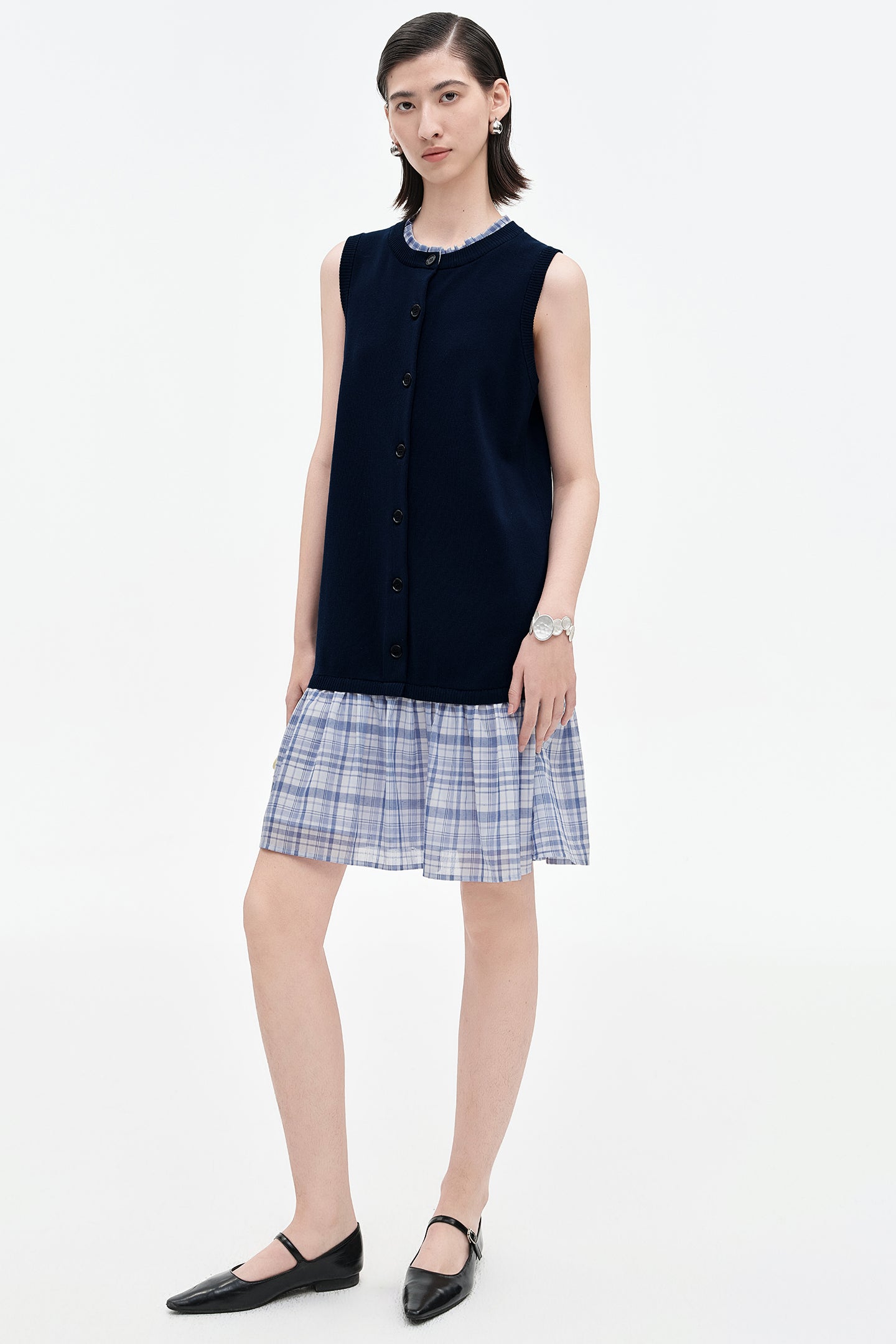 Tencel mulberry silk contrast plaid dress