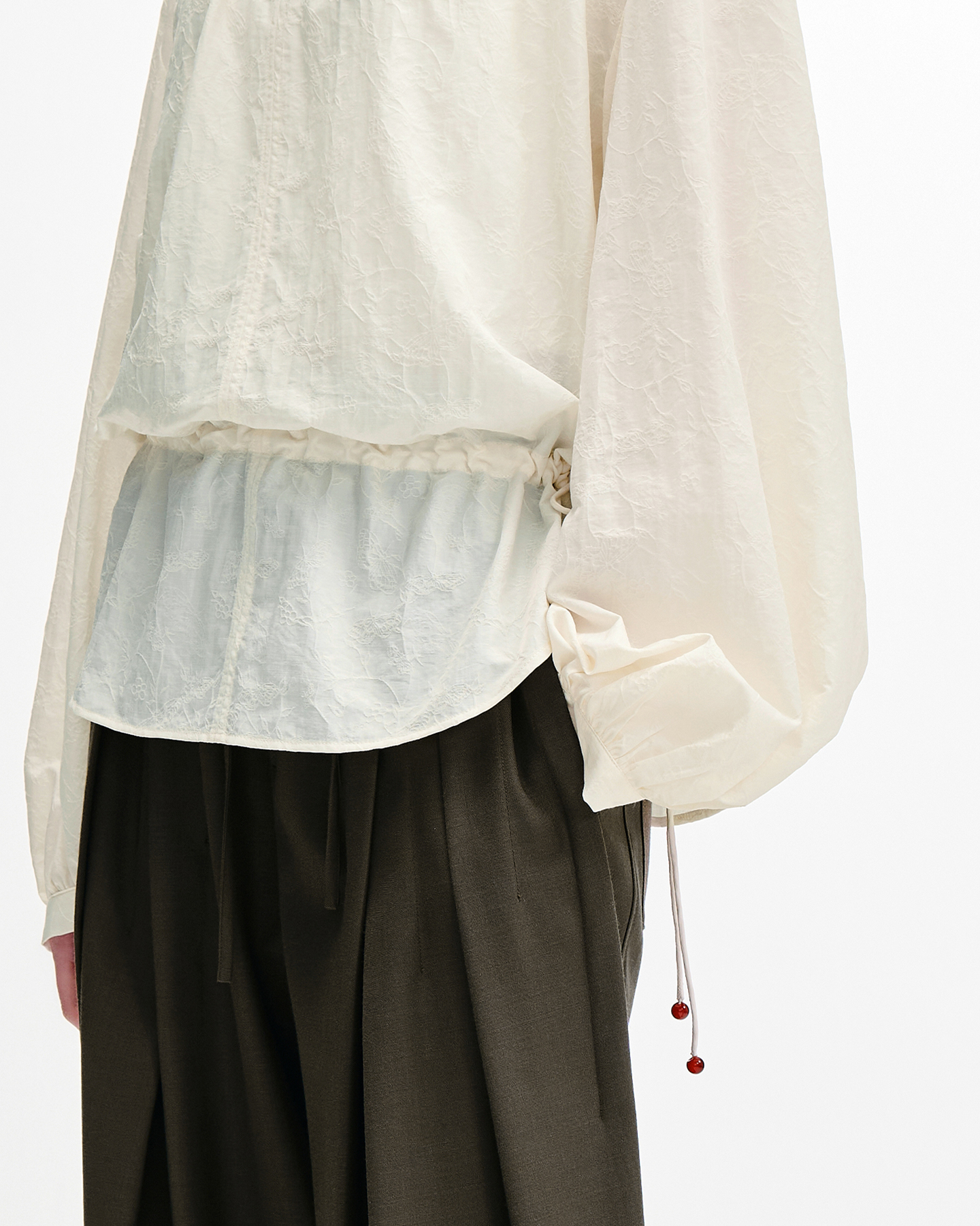 Jade-Button Mandarin Shirt & Skirt Set – Wool-Blend