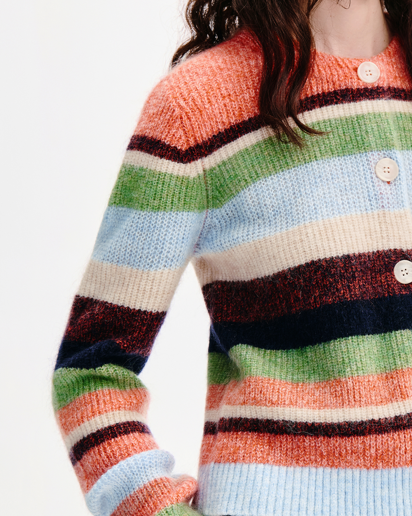 Rainbow-Stripe Cardigan – Wool-Mohair Blend