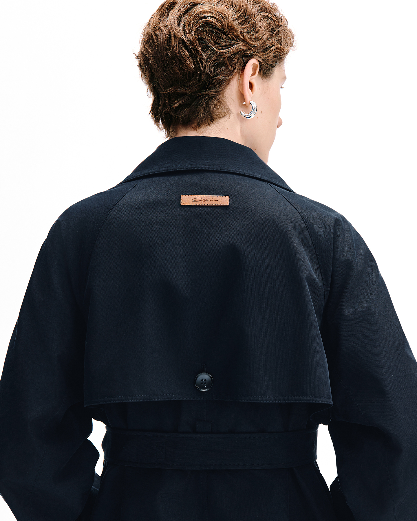 Stand-Collar Double-Breasted Trench Coat – Cotton Blend