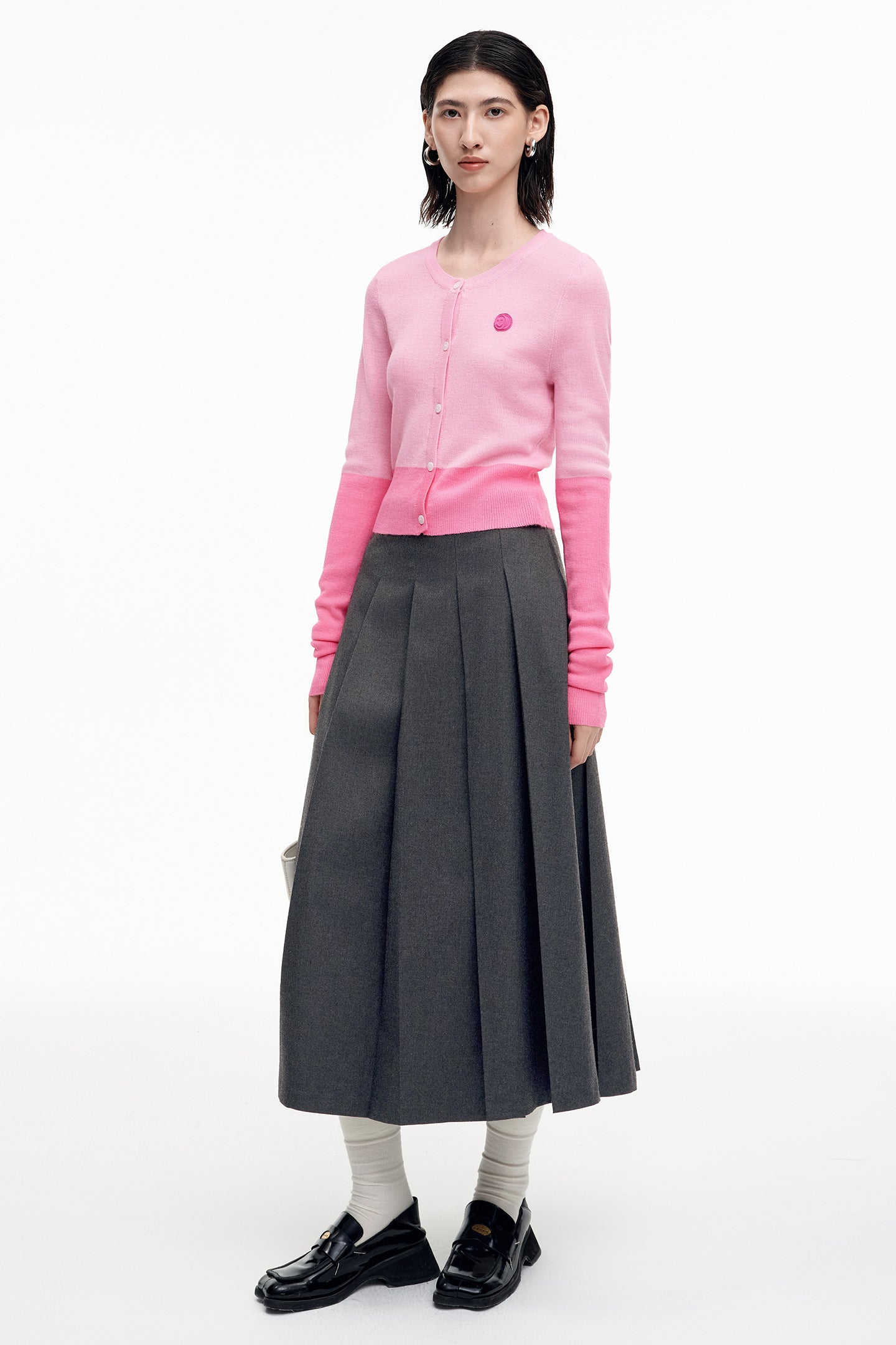 SELFWHO Pink Wool Knit Cardigan Jacket