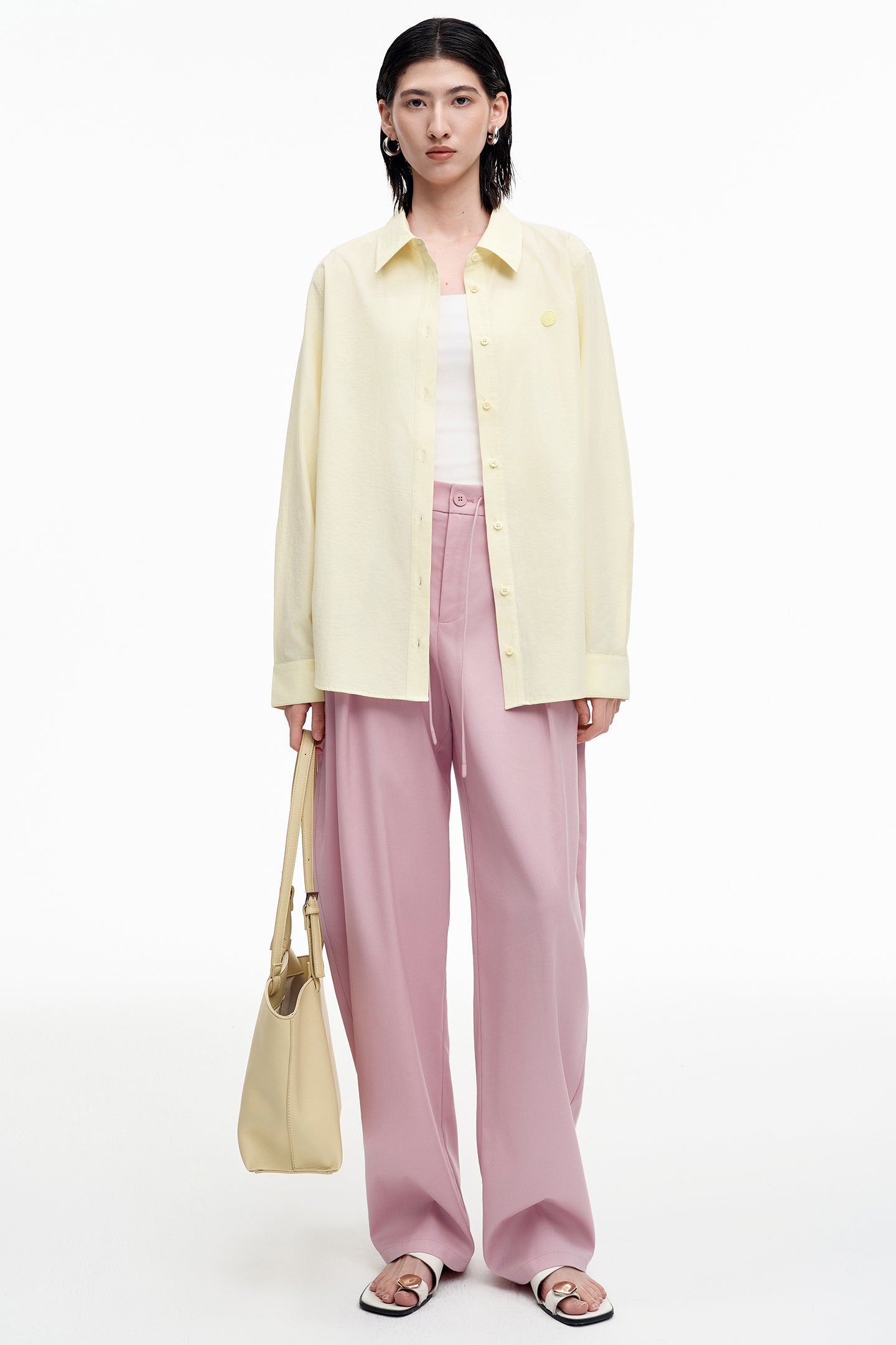 SELFWHO wool blend pleated drawstring elastic scimitar pants