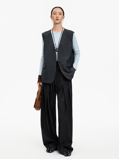 SELFWHO Merino wool blend drawstring casual pants