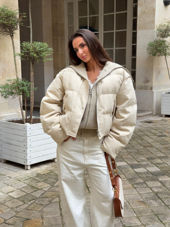 White duck down short down jacket woolen vest two piece set