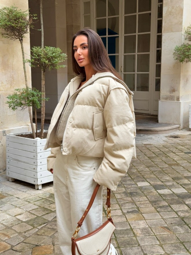 White duck down short down jacket woolen vest two piece set