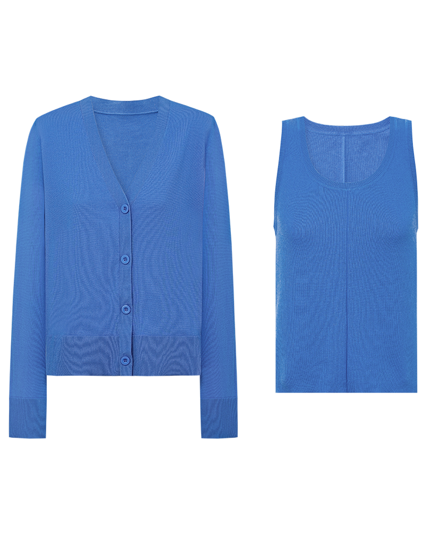 V-Neck Knit Tank & Cardigan Set – Cotton-Acetate Blend
