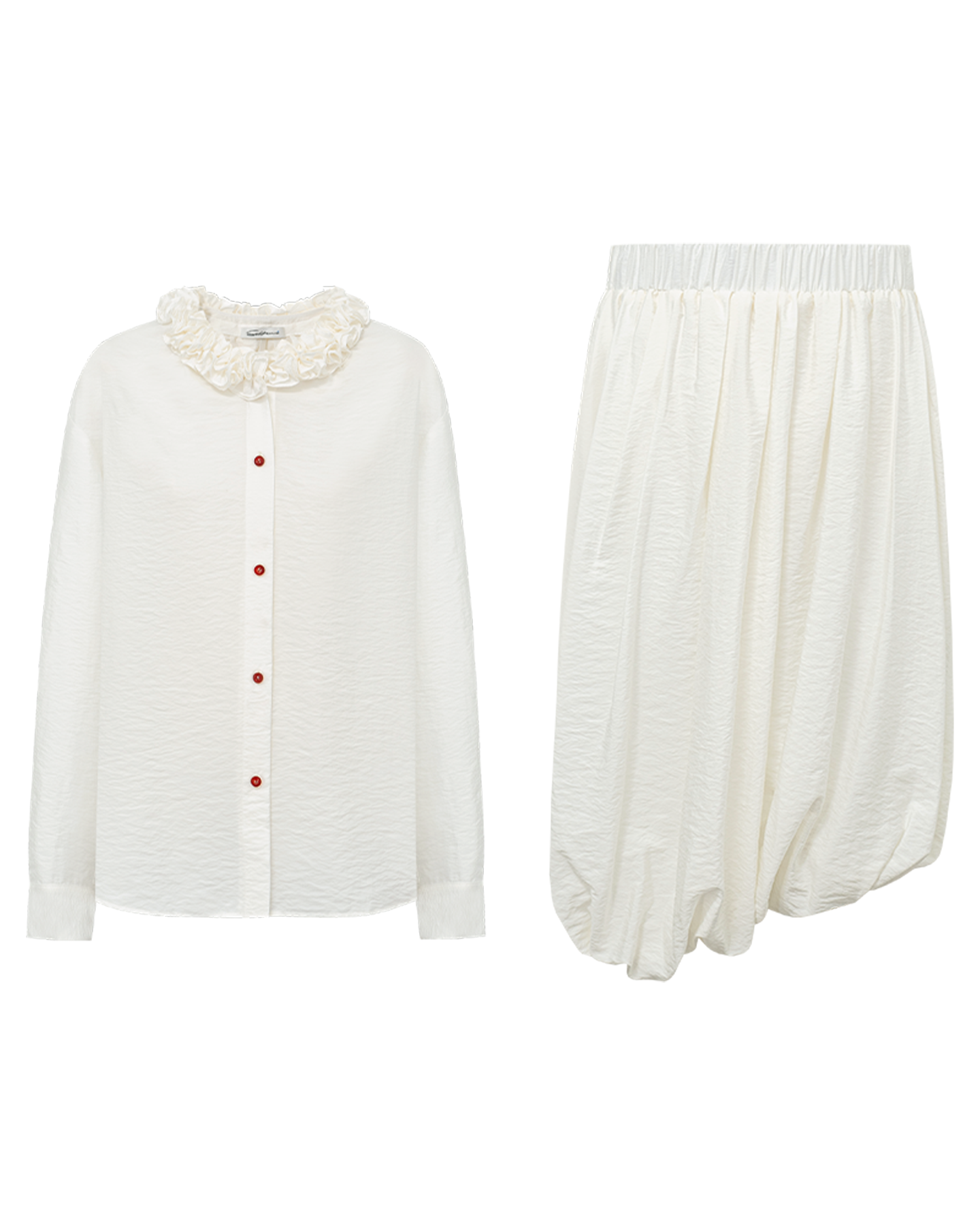 Smocked Mandarin Shirt & Skirt Set – Modal-Blend