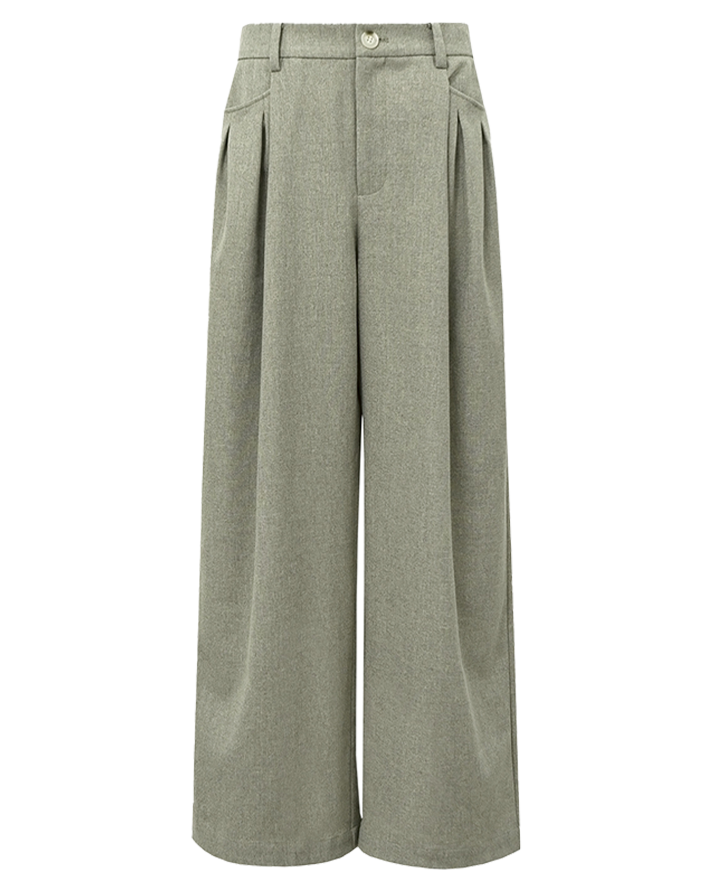 Curved-Leg Trousers with Inverted Pleats-Textured Wool Blend