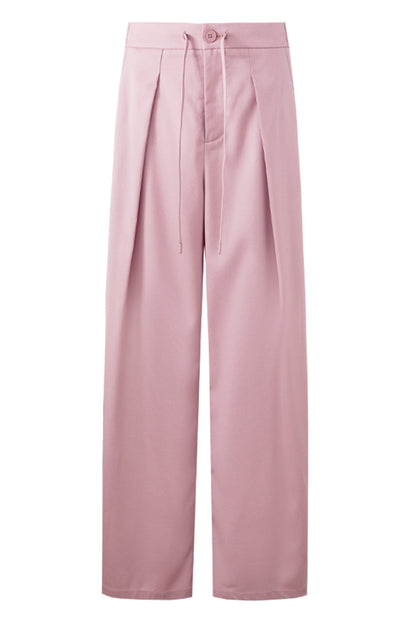 SELFWHO wool blend pleated drawstring elastic scimitar pants