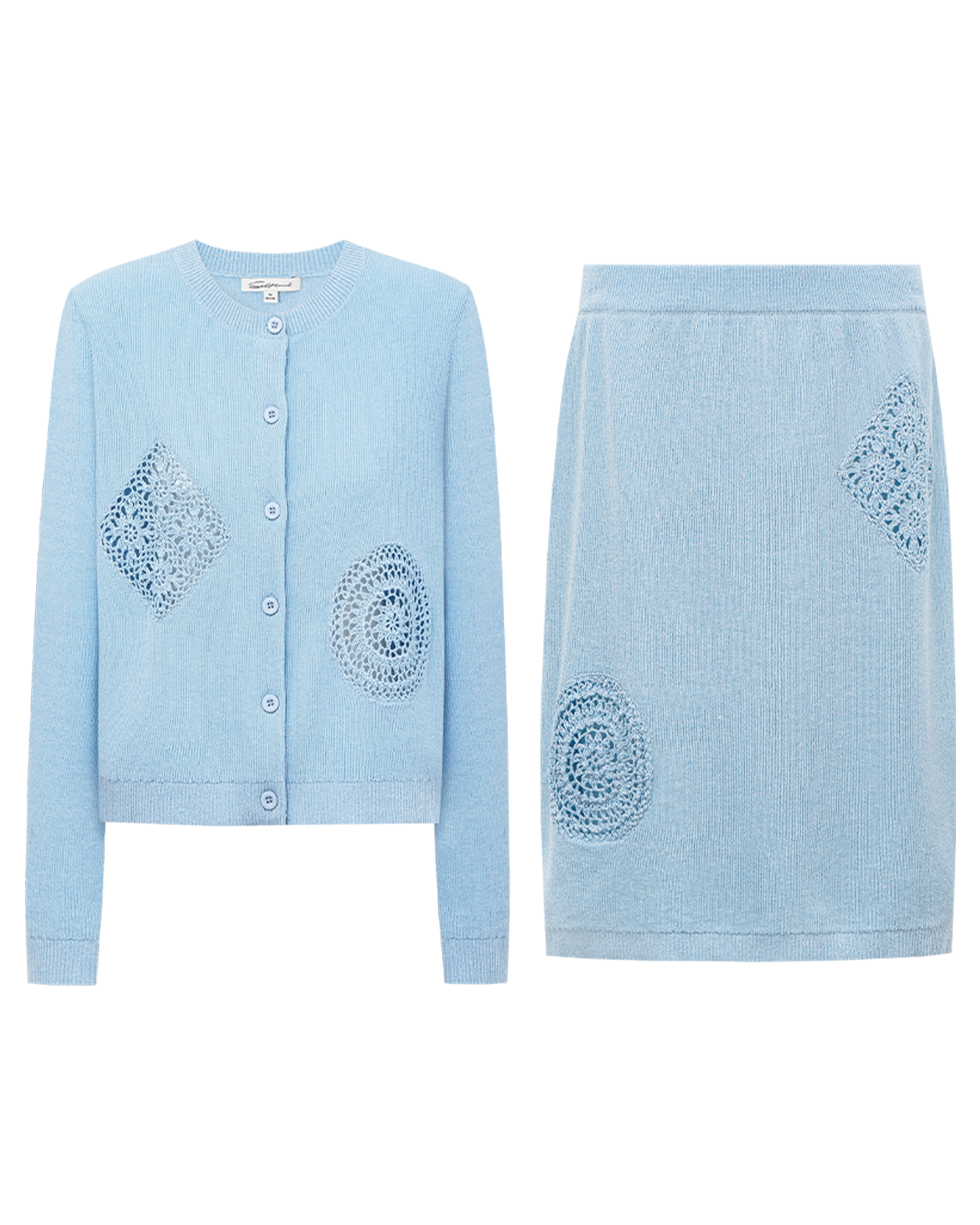 Crochet Lattice Floral Cardigan Set – Linen-Blend