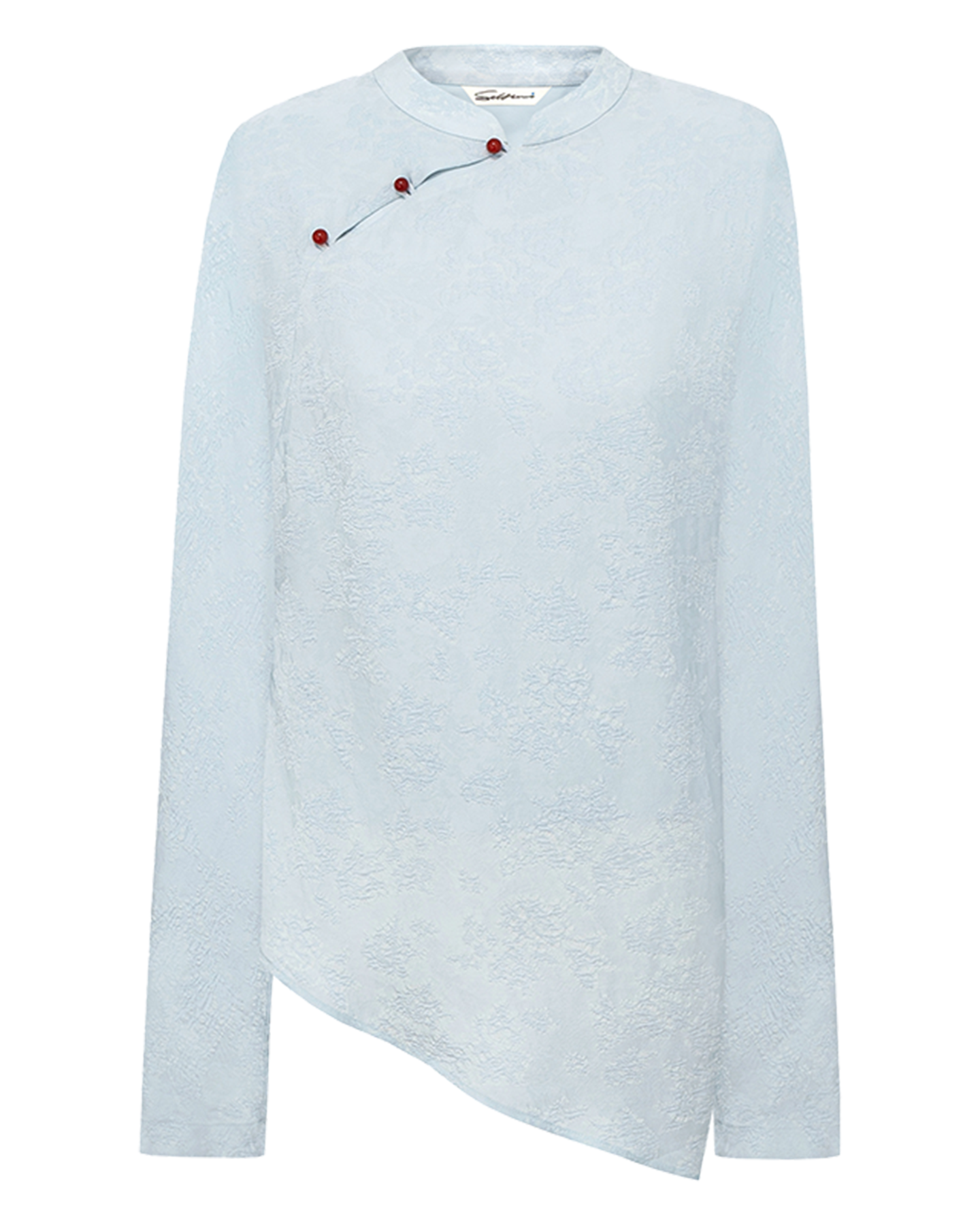 Asymmetric Agate-Button Mandarin Collar Shirt