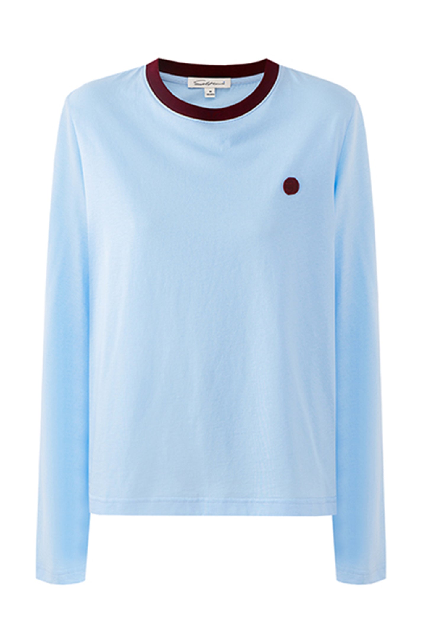 SELFWHO pure cotton contrast color round neck long sleeve T-shirt for women