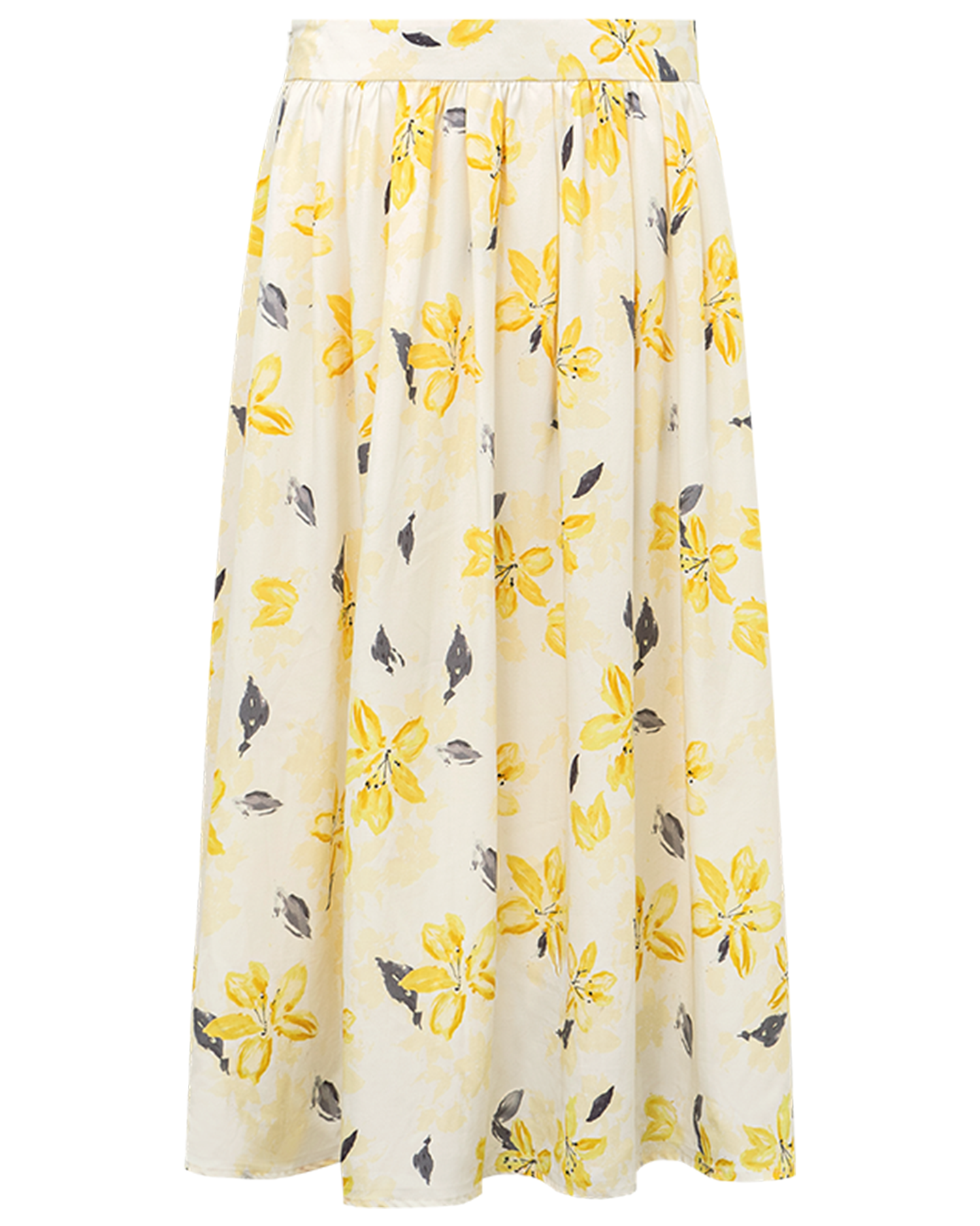 Alstroemeria Print A-Line Midi Skirt – Lyocell-Linen