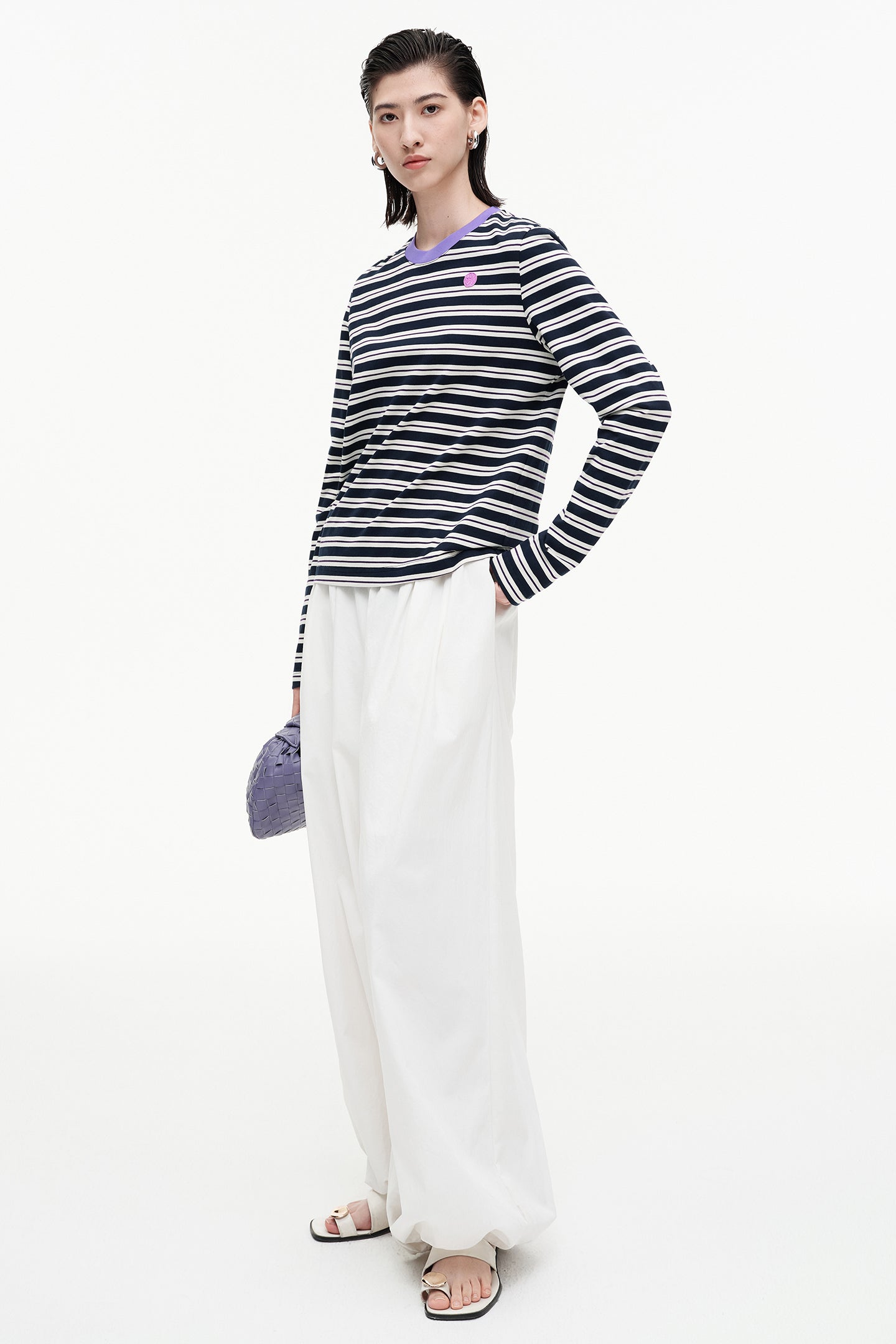 SELFWHO blended contrast striped long-sleeved T-shirt