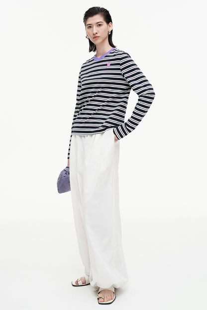 SELFWHO blended contrast striped long-sleeved T-shirt