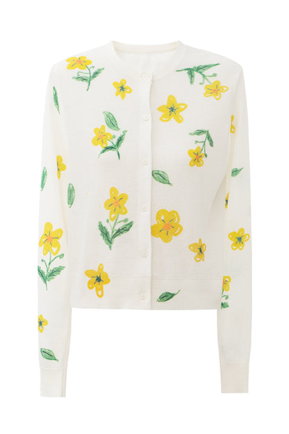 SELFWHO linen blended meconopsis print sweater