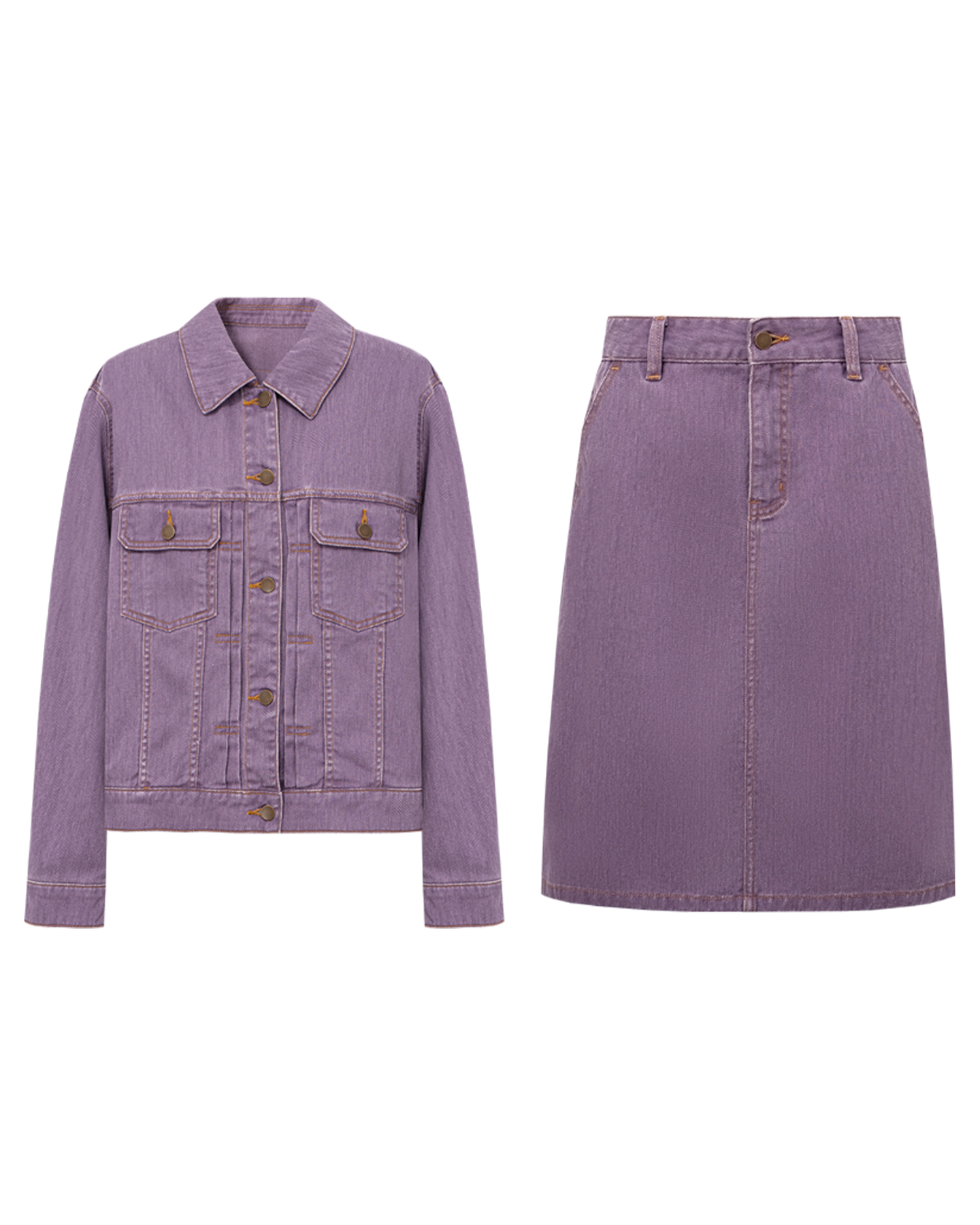 Vintage-Wash Denim Jacket & A-Line Skirt Set