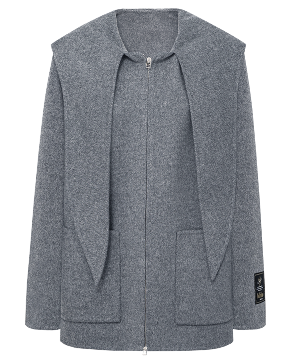 Double Face Wool Blend Hooded Scarf Collar Coat