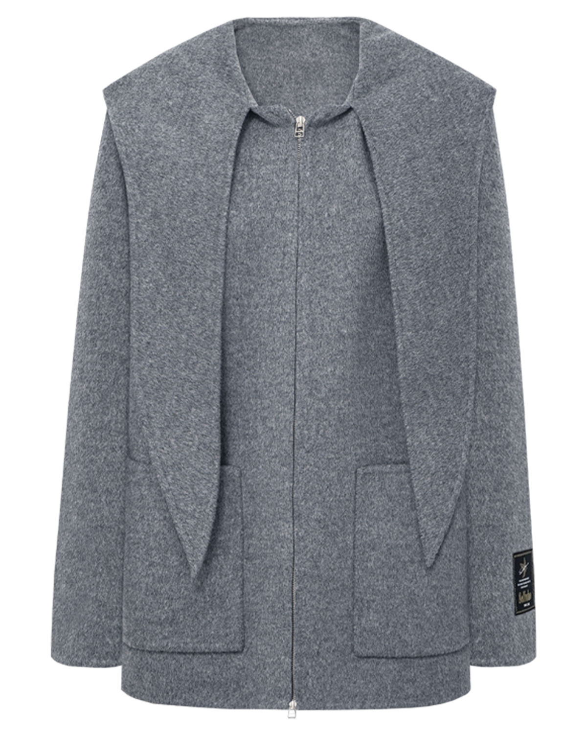 Double Face Wool Blend Hooded Scarf Collar Coat