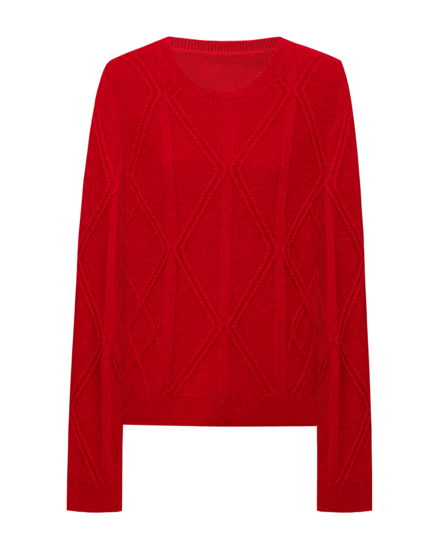 Cable-Knit Check Sweater – Wool Blend