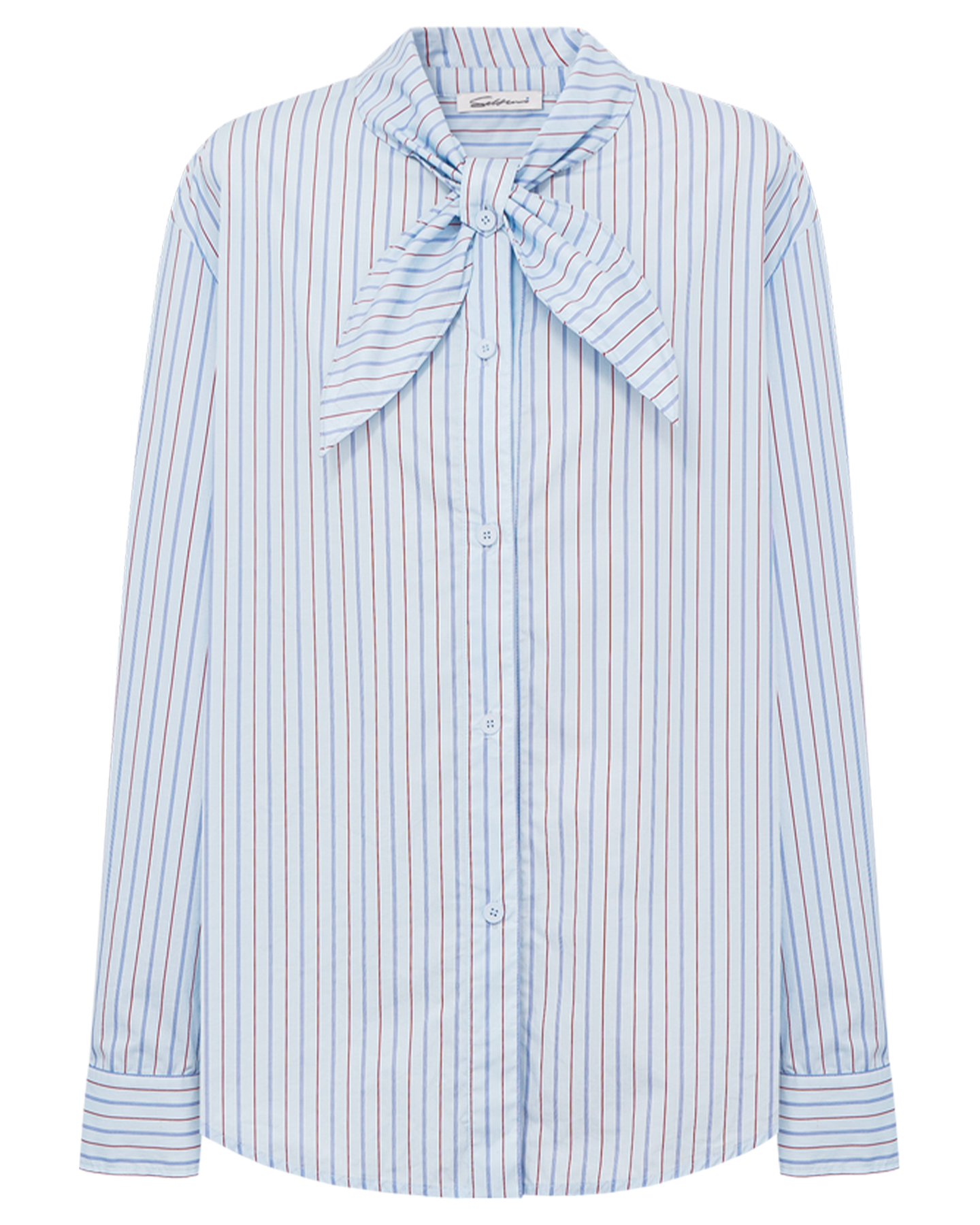 Scarf-Tie Stripe Shirt – Relaxed Cotton