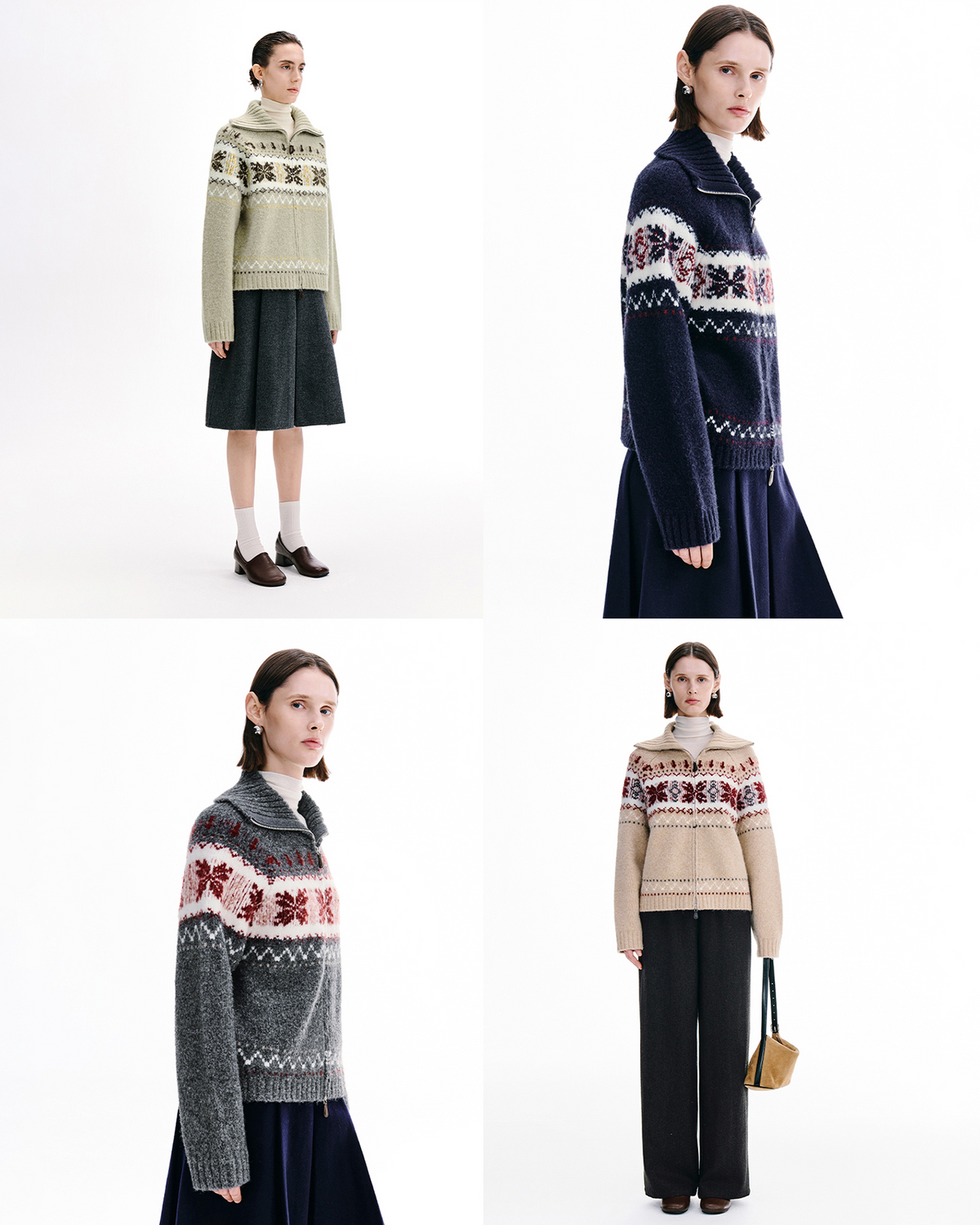 Fair Isle Zip-Up Cardigan – Funnel Neck