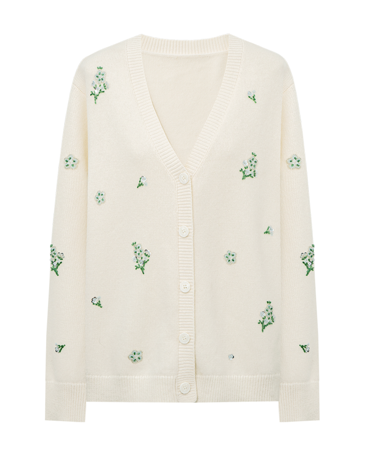 Meconopsis -Embroidered V-Neck Cardigan – Wool Blend