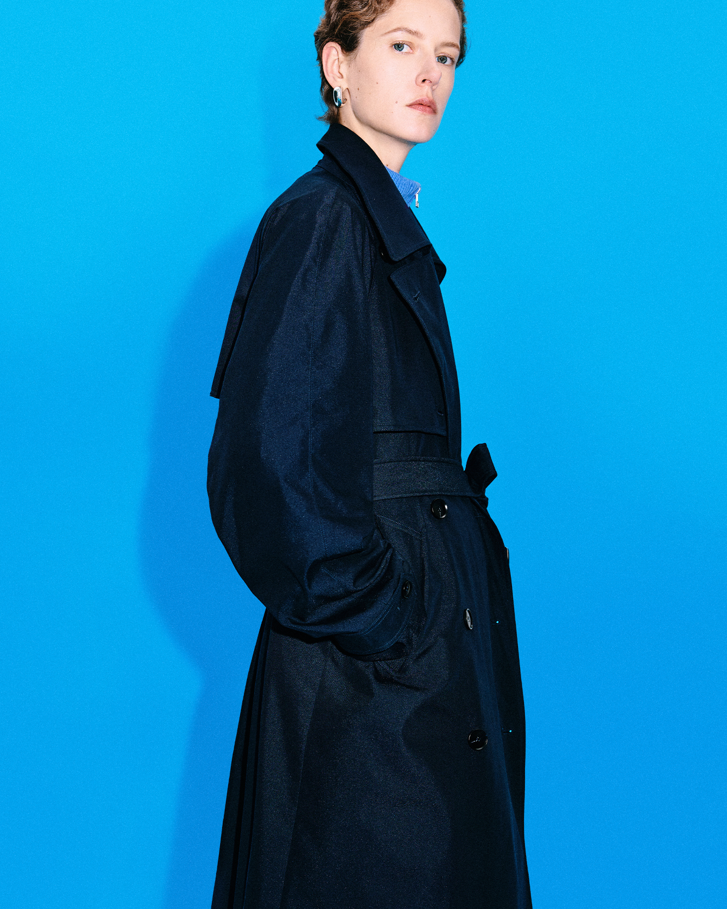 Stand-Collar Double-Breasted Trench Coat – Cotton Blend