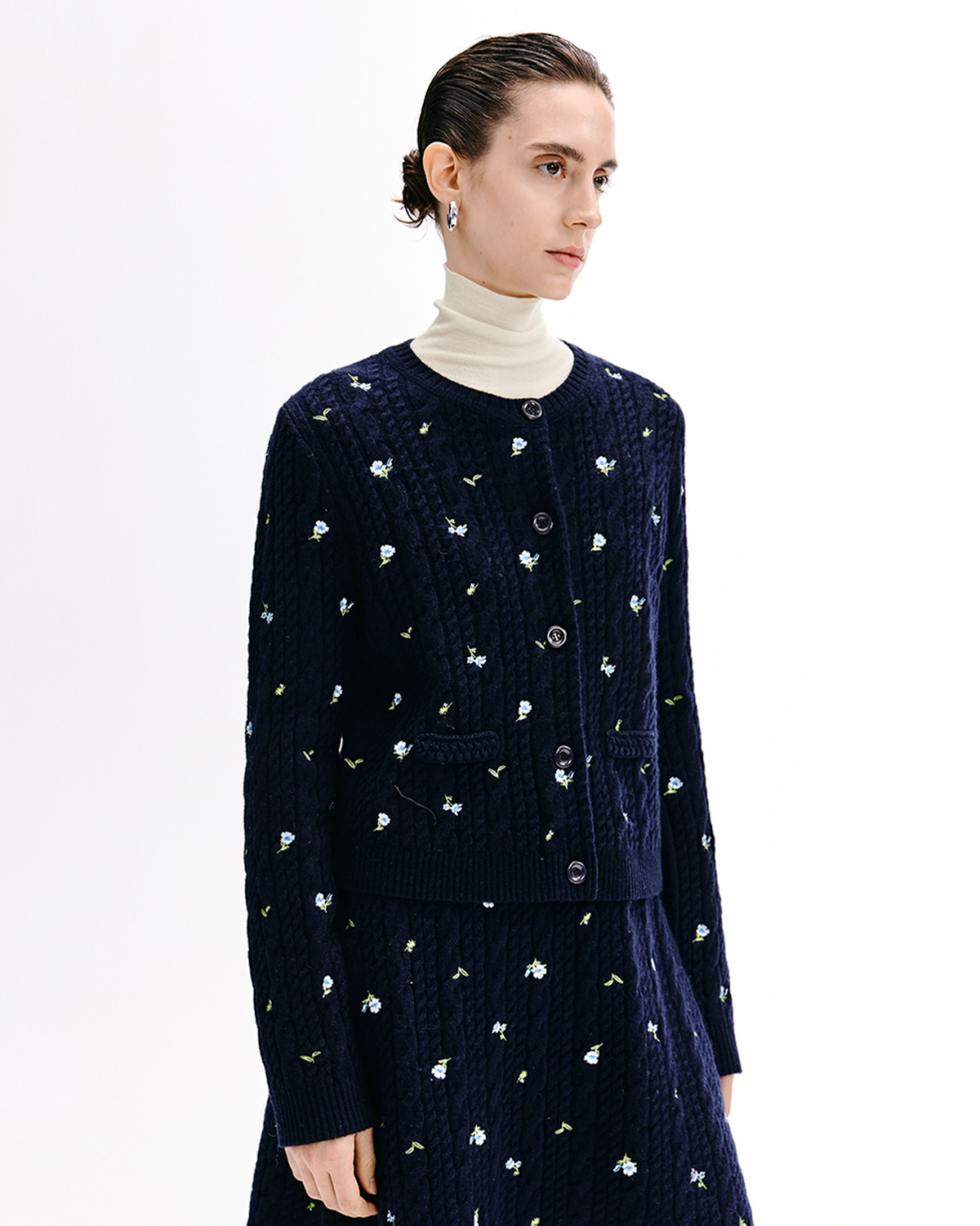 Meconopsis Floral Cable-Knit Cardigan & Skirt Set