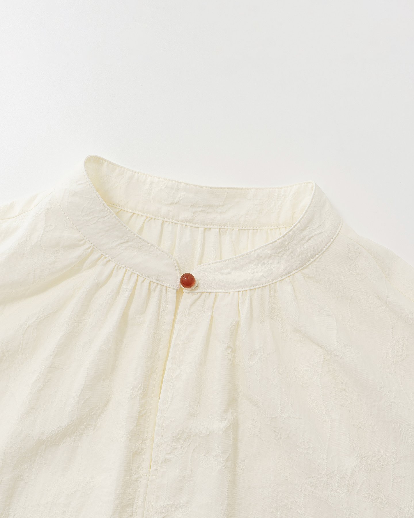 Jade-Button Mandarin Shirt & Skirt Set – Wool-Blend