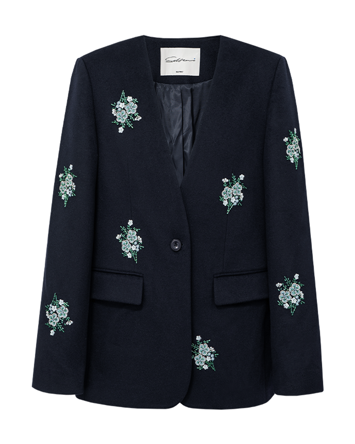 Meconopsis-Embroidered Wool Blazer – Relaxed Fit