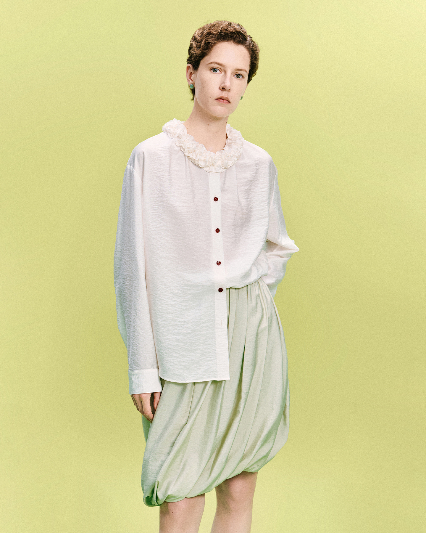 Smocked Mandarin Shirt & Skirt Set – Modal-Blend