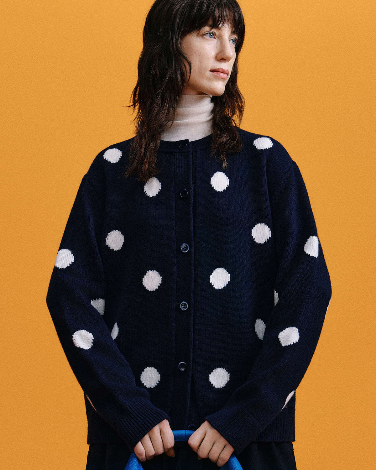 Polka-Dot Knit Cardigan & Skirt Set – Wool Blend