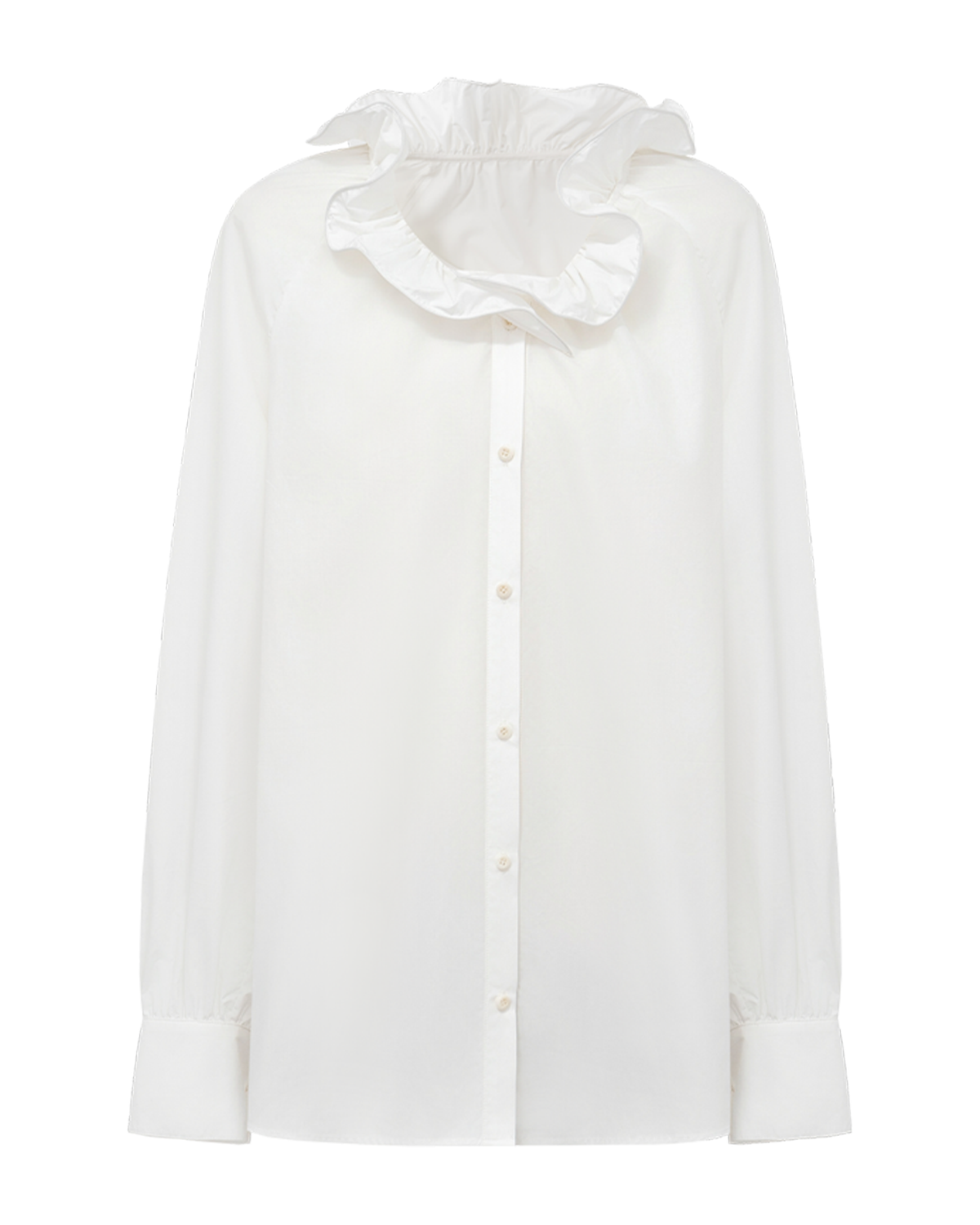 Ruffle-Trim V-Neck Blouse – Relaxed Cotton
