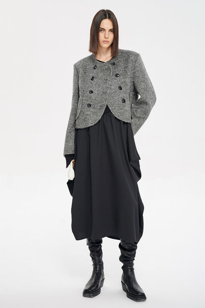 Knitted patchwork dress women's asymmetrical bevel neckline dress