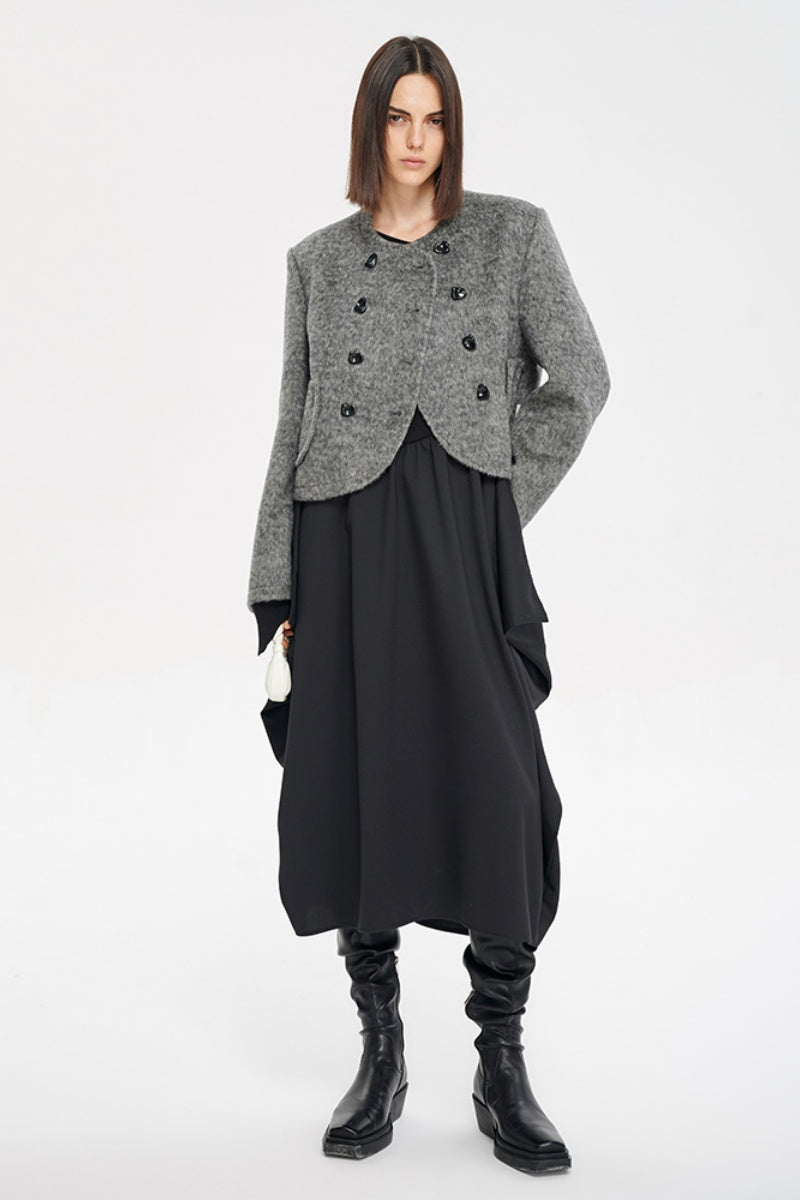 SELFWHO Knitted patchwork dress women's asymmetrical bevel neckline dress