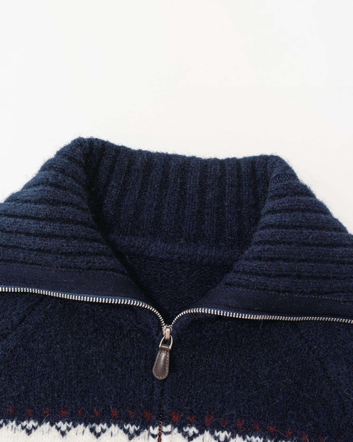 Fair Isle Zip-Up Cardigan – Funnel Neck