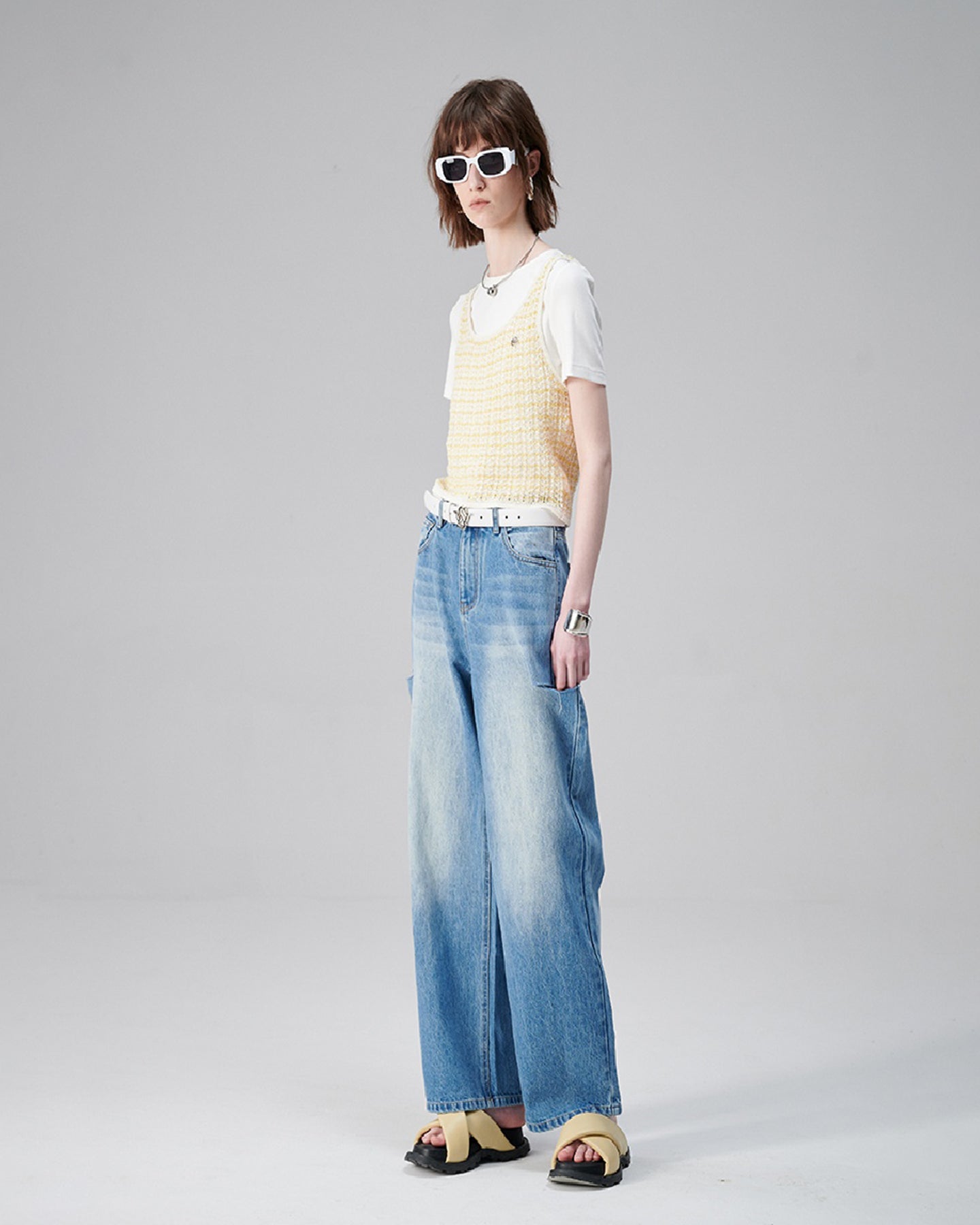 Yellow Vest Short-Sleeved T-Shirt Two-Piece Set