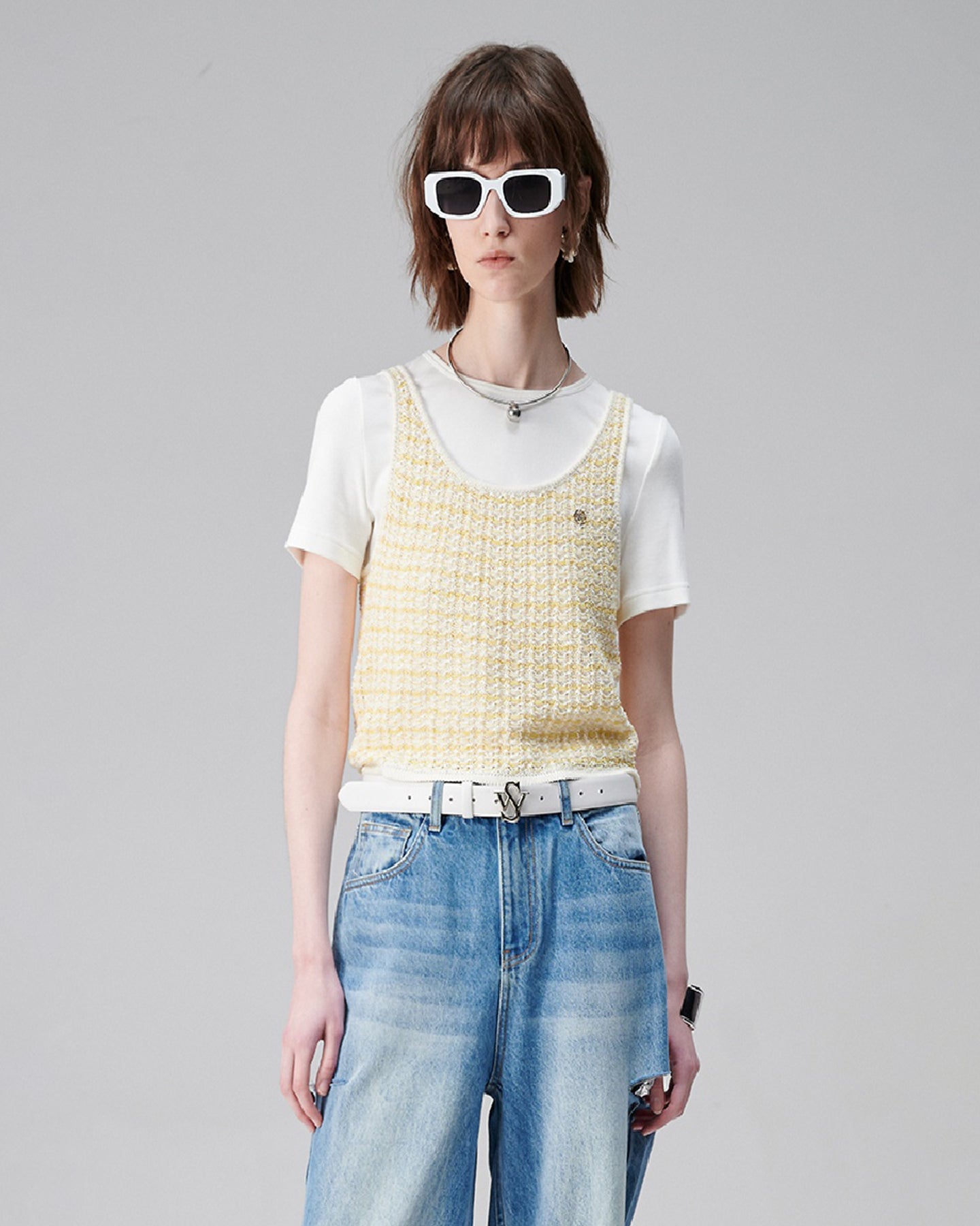 Yellow Vest Short-Sleeved T-Shirt Two-Piece Set