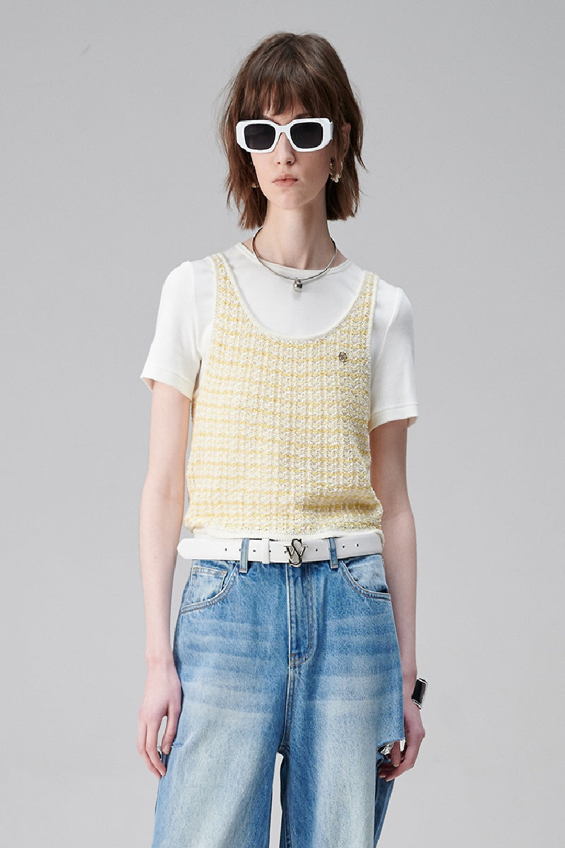 SELFWHO Yellow Vest Short-Sleeved T-Shirt Two-Piece Set