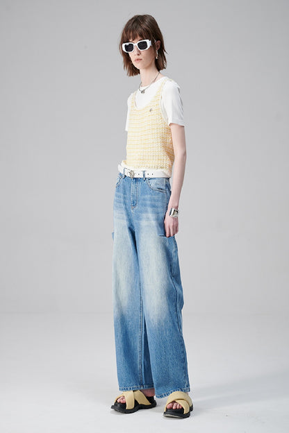 SELFWHO Yellow Vest Short-Sleeved T-Shirt Two-Piece Set