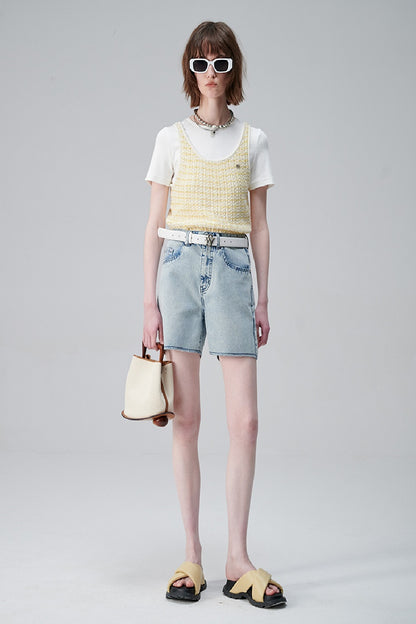 SELFWHO Yellow Vest Short-Sleeved T-Shirt Two-Piece Set