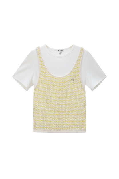 SELFWHO Yellow Vest Short-Sleeved T-Shirt Two-Piece Set