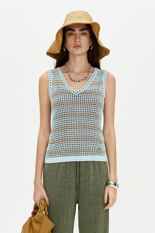 Weaver Striped All-Match Breathable V-Neck Top