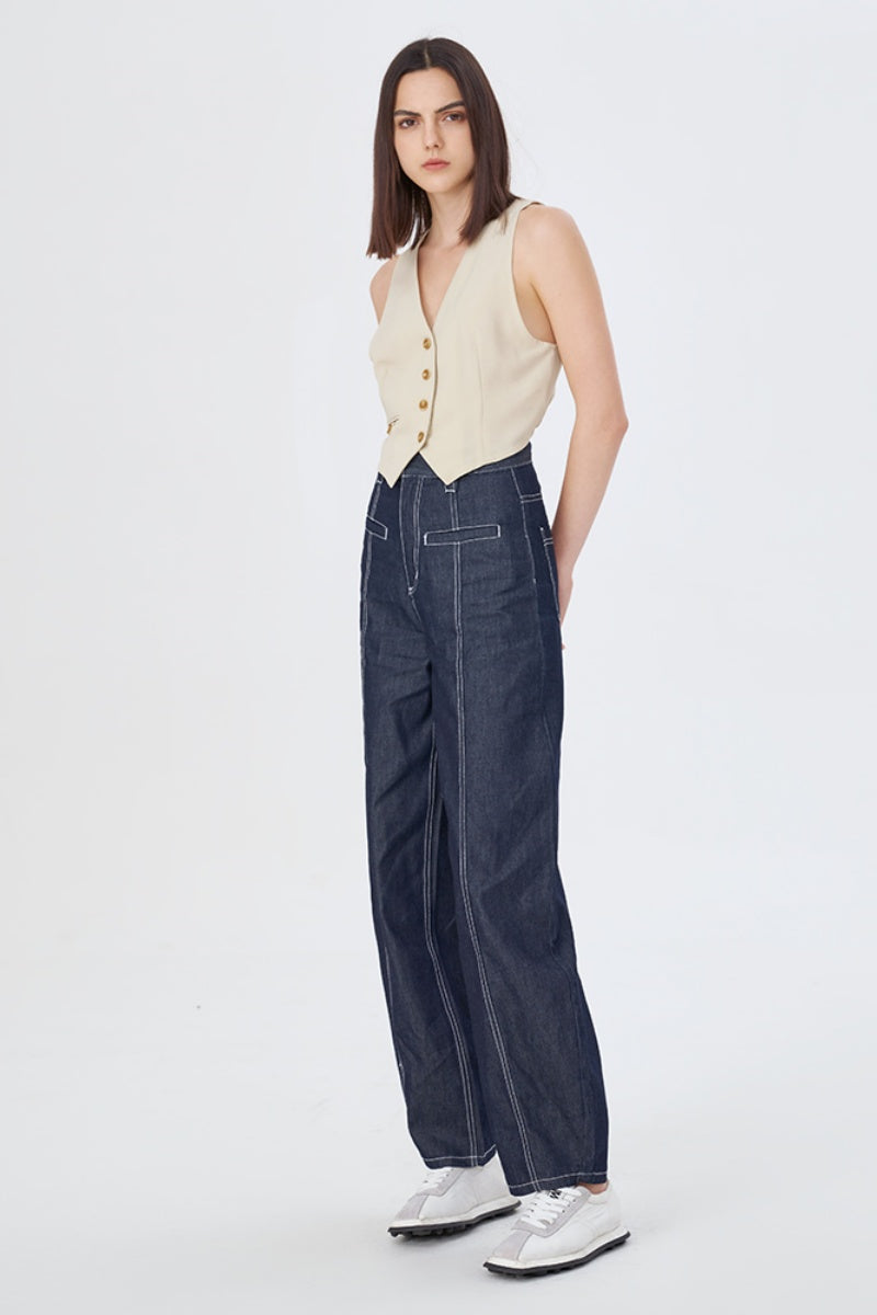 SELFWHO Short waist slimming niche off-white sleeveless vest