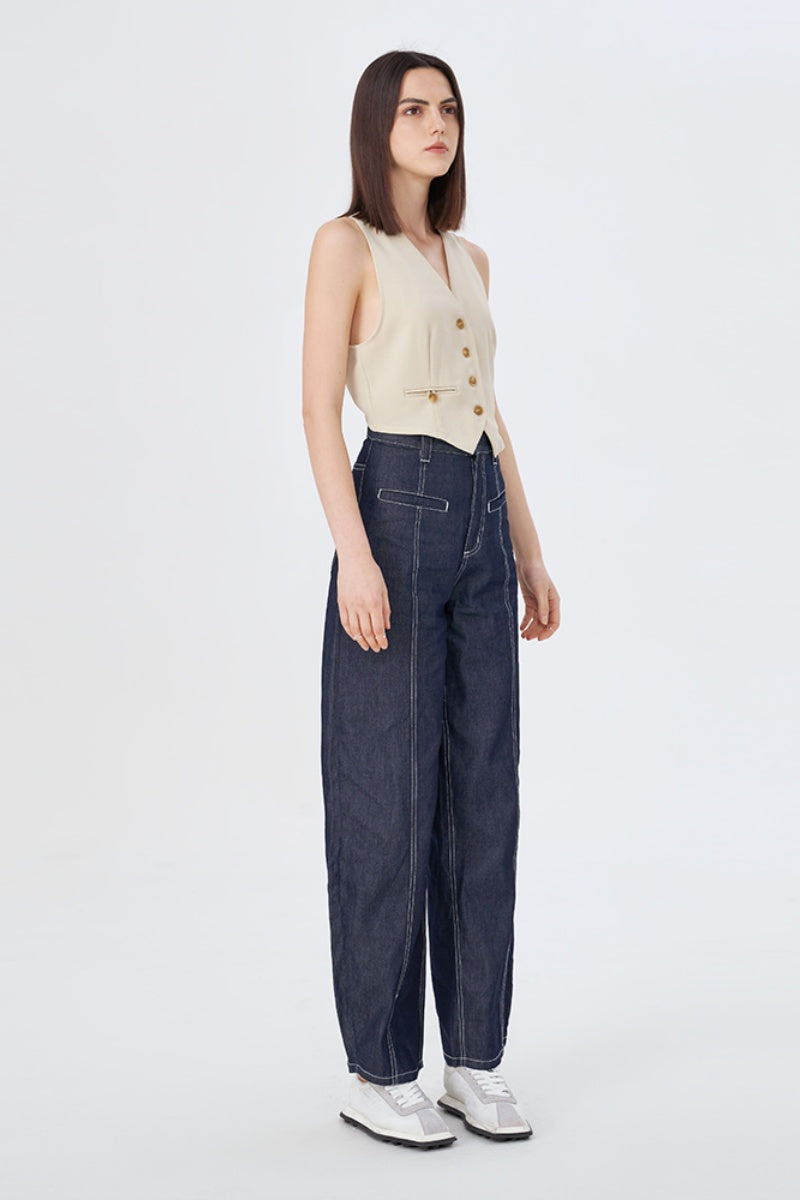 SELFWHO Short waist slimming niche off-white sleeveless vest