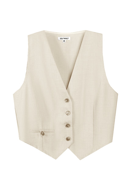 Short waist slimming niche off-white sleeveless vest
