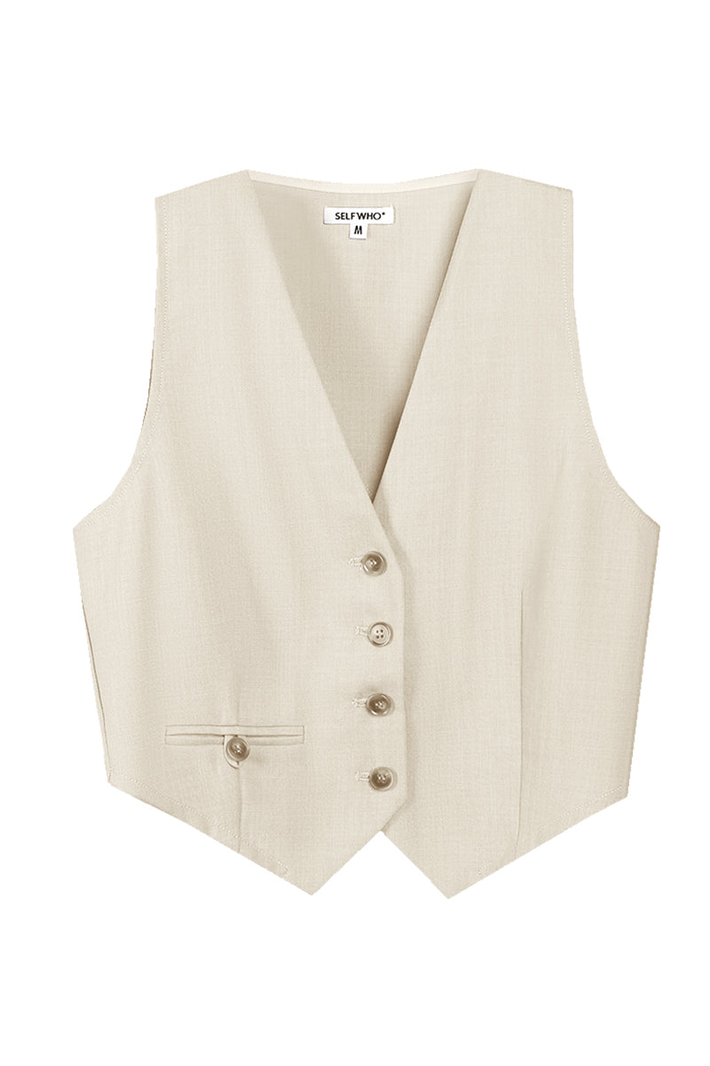 SELFWHO Short waist slimming niche off-white sleeveless vest